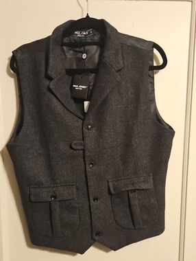 Paul Jones Men's Gray Herringbone Vest